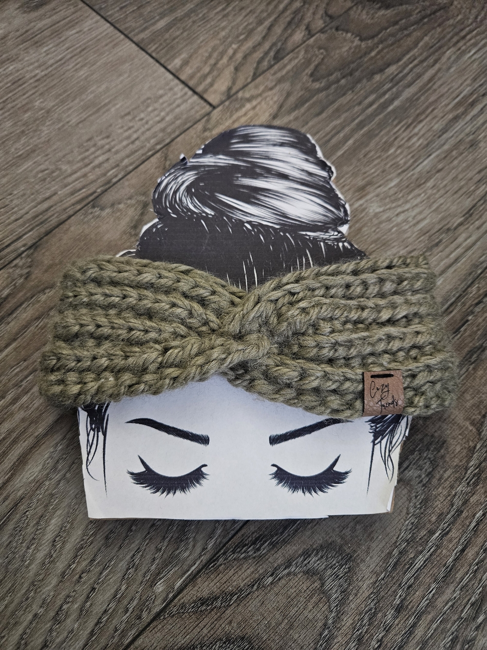 Hand-Knit Teen/Adult Small Twist Headband - Olive Green